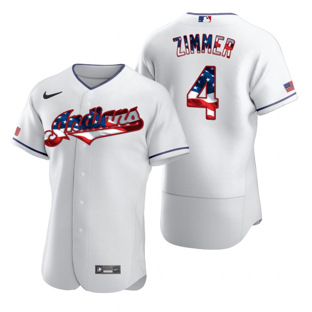 Cleveland Indians 4 Bradley Zimmer Men Nike White Fluttering USA Flag Limited Edition Authentic MLB Jersey